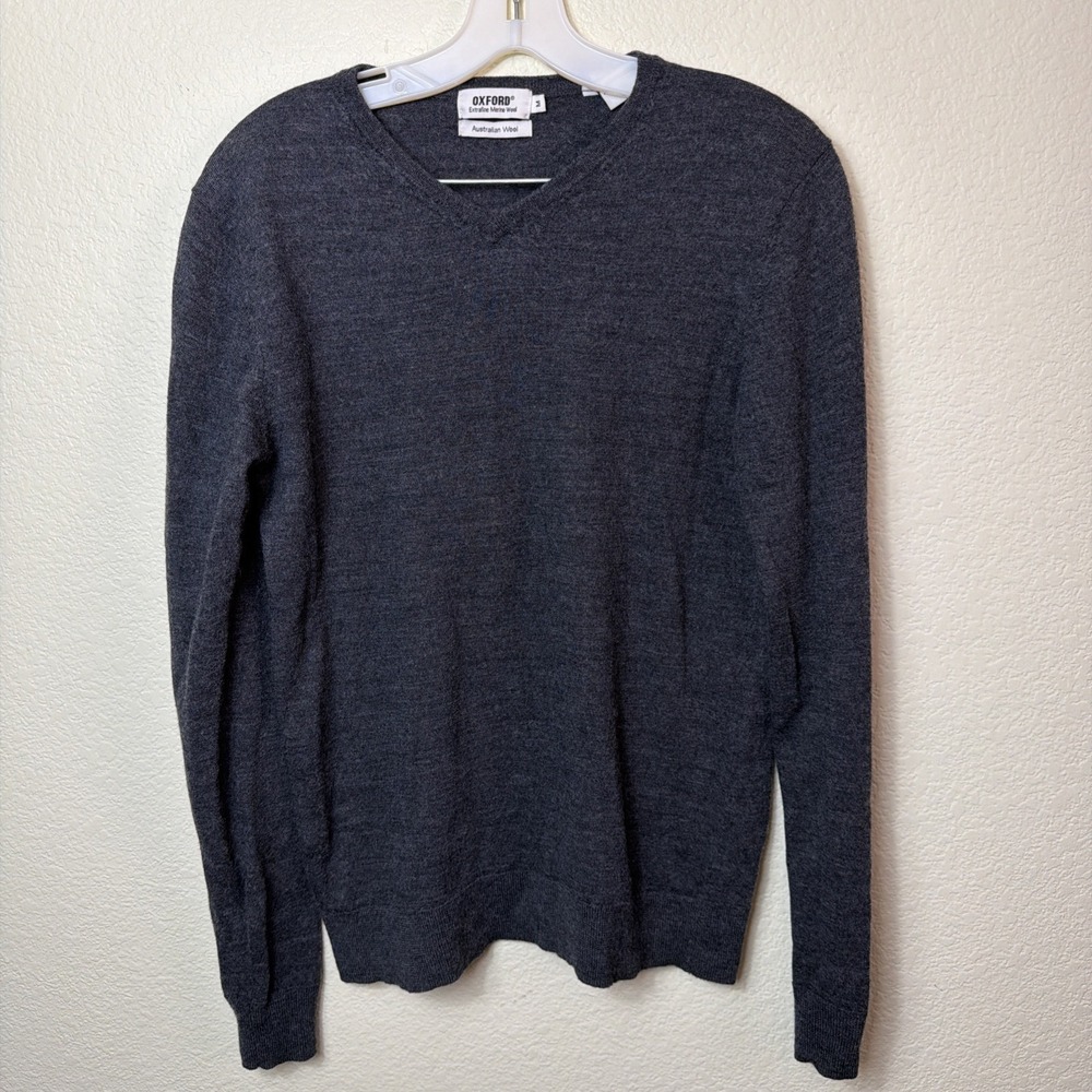 Oxford Men M Merino Wool Jumper Sweater Gray Charcoal Australian V Neck Pullover